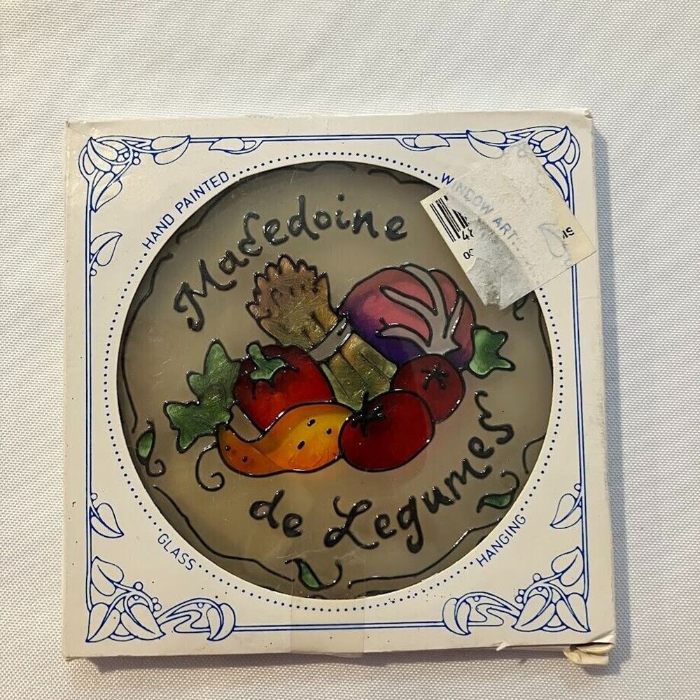 Joan Baker Veggies Legumes Hand Painted Stained Glass Suncatcher Vintage 2001